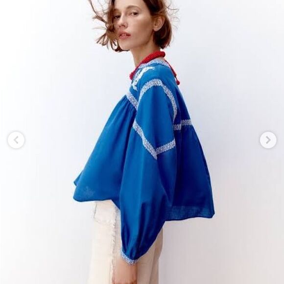 Zara blue EMBROIDERED blouse size XS New - Picture 2 of 11